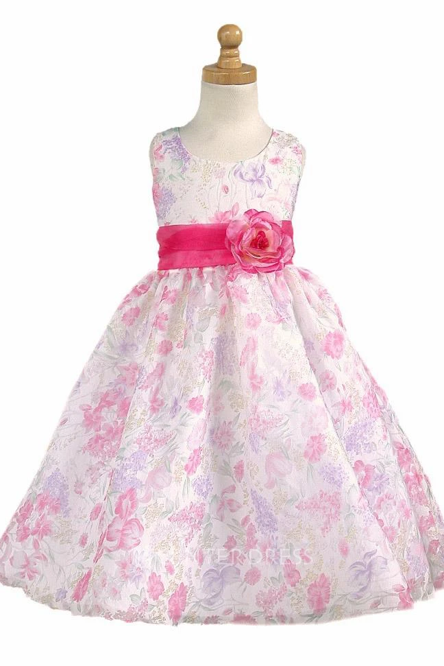 Tea-Length Floral Floral Organza Flower Girl Dress