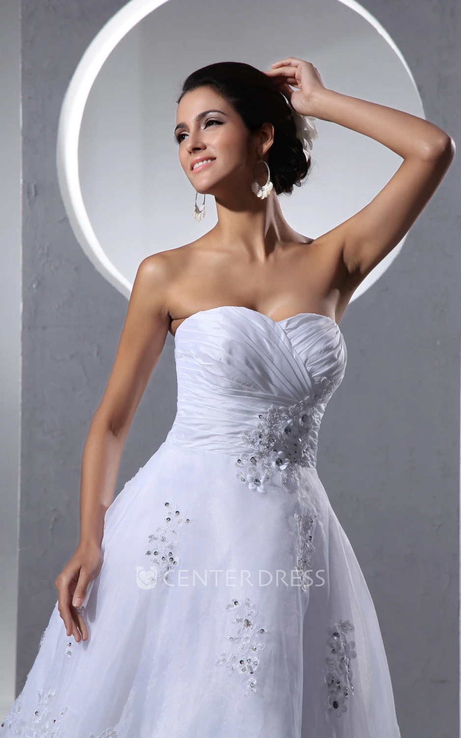 A-Line Crisscross Front Tea Length Lace Wedding Dress With Lace Appliques