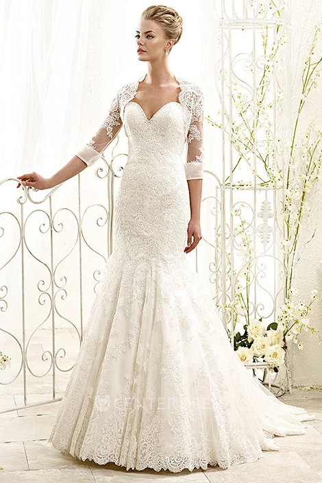 Trumpet Sweetheart Half-Sleeve Maxi Lace Wedding Dress With Appliques
