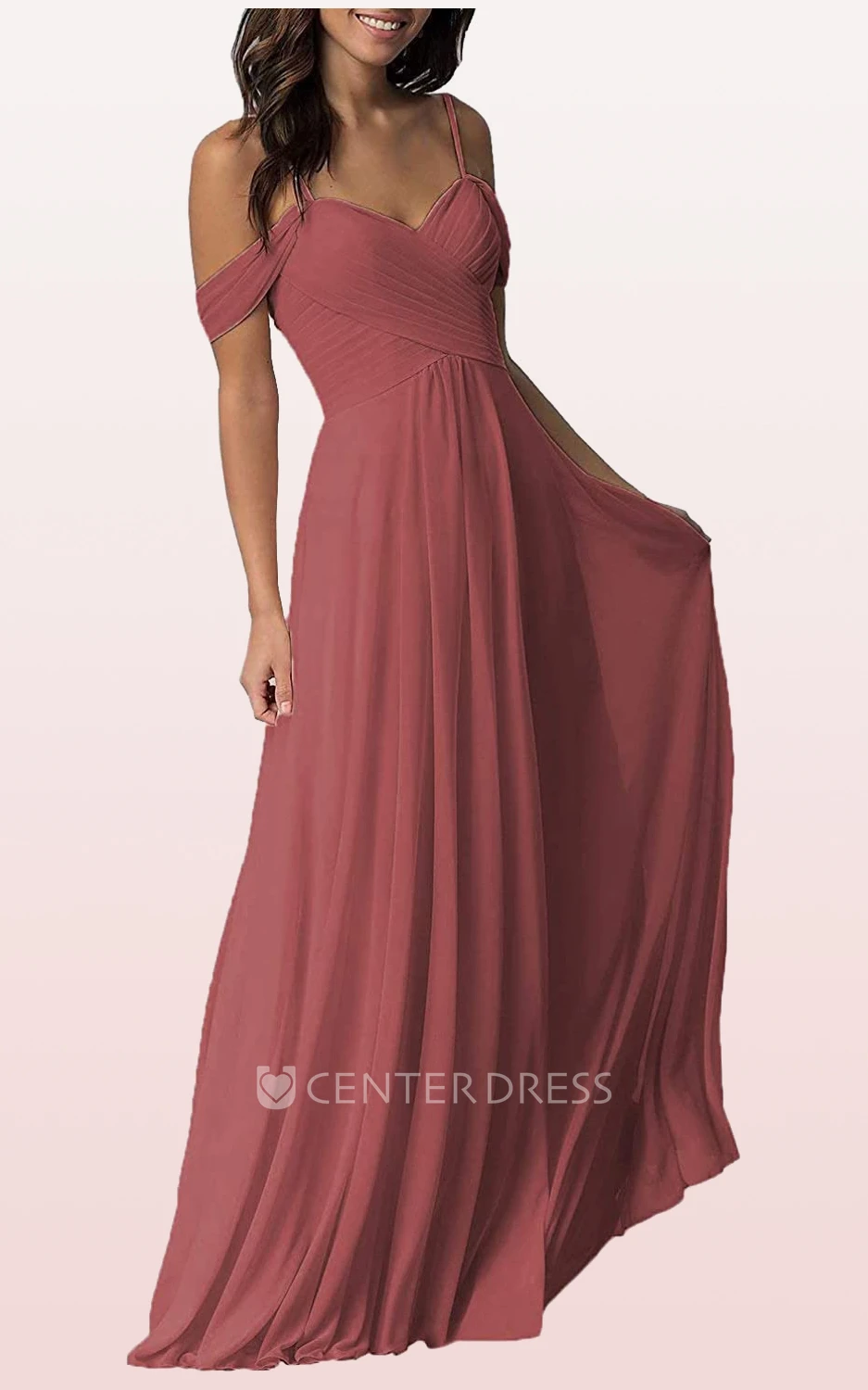 Chiffon Floor-length Off-the-shoulder A Line Sleeveless Bridesmaid Dress With Criss Cross