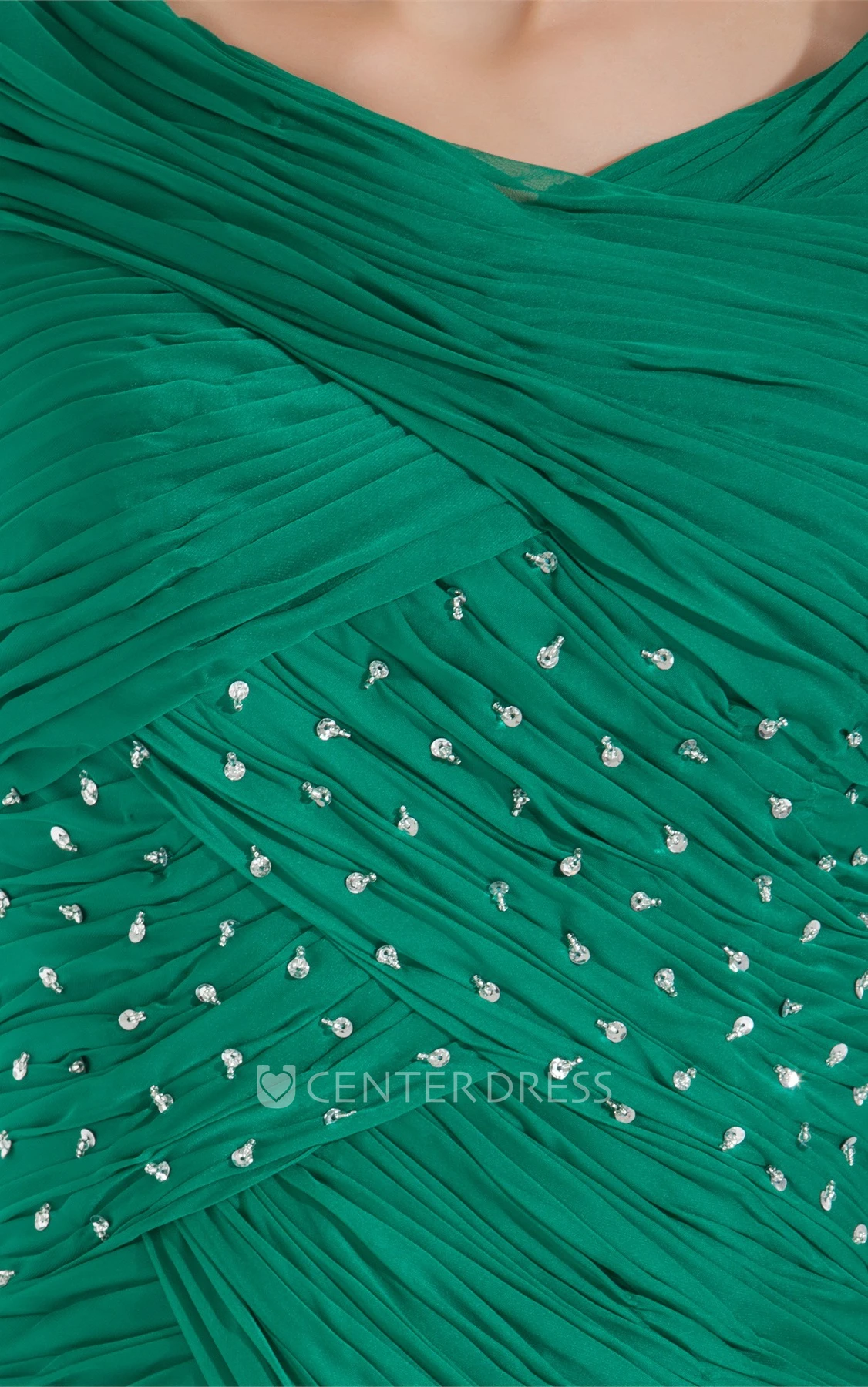 Knee-Length Bateau Ruched Criss-Cross Dress with Tulle Overlay and Beadings