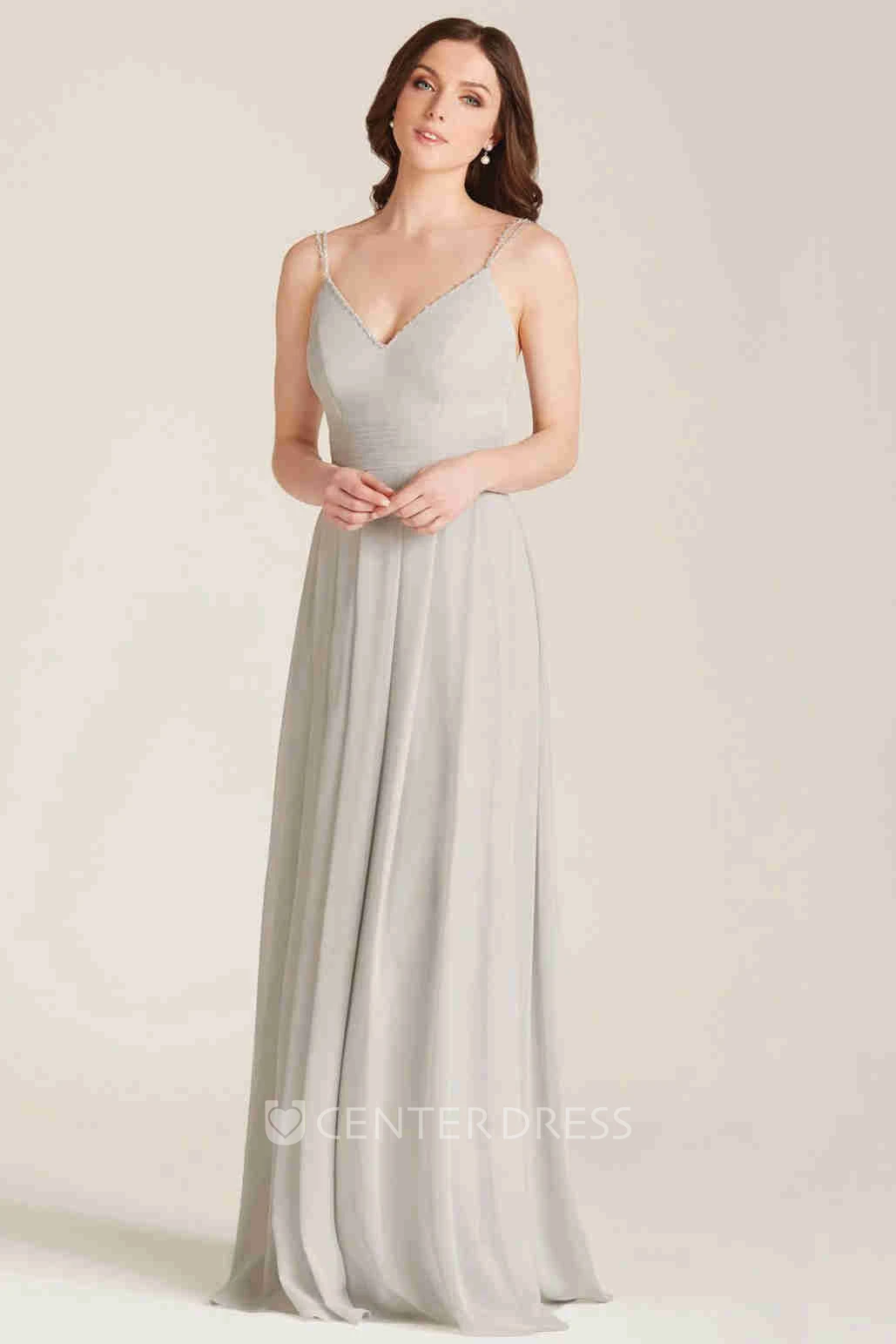 Sheath Sleeveless Spaghetti Long Chiffon Bridesmaid Dress
