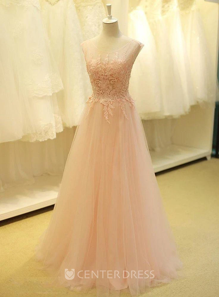 Lovely Color Cap Sleeve Tulle Prom Dress With Lace Appliques