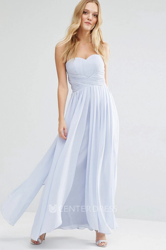 Sheath Sweetheart Pleated Chiffon Bridesmaid Dress With Ruching And Zipper