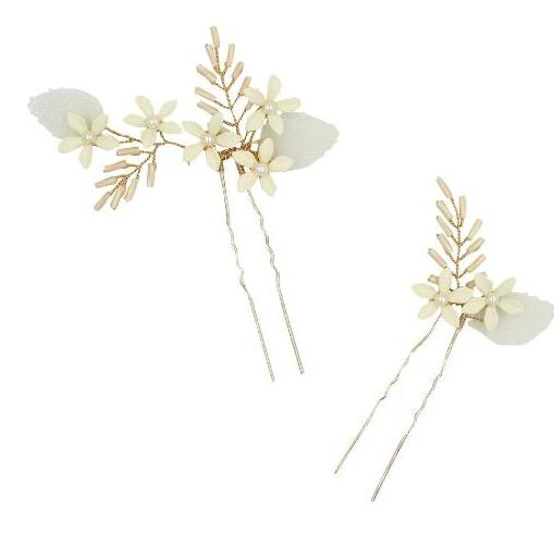 Trendy Lovely White Flower Hair Pins with Beads