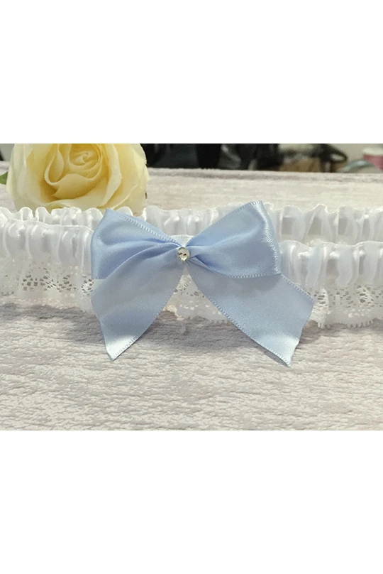 Large Light Blue Bow Lace Elastic Garter Within 16-23inch