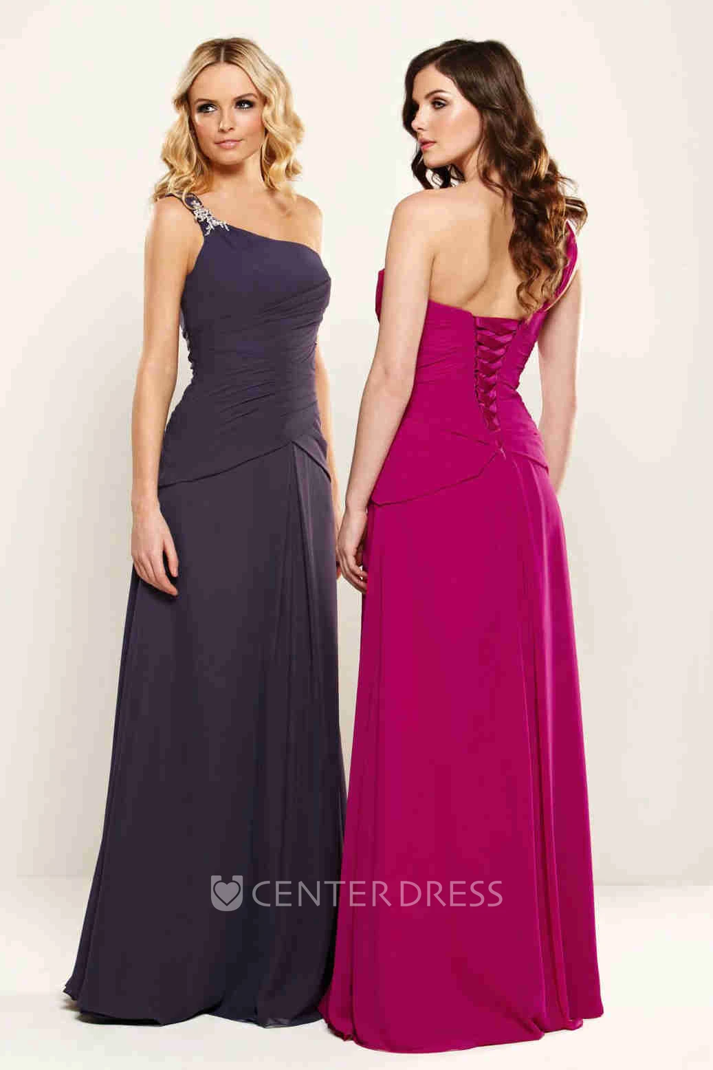 One-Shoulder Maxi Ruched Sleeveless Chiffon Bridesmaid Dress With Epaulet