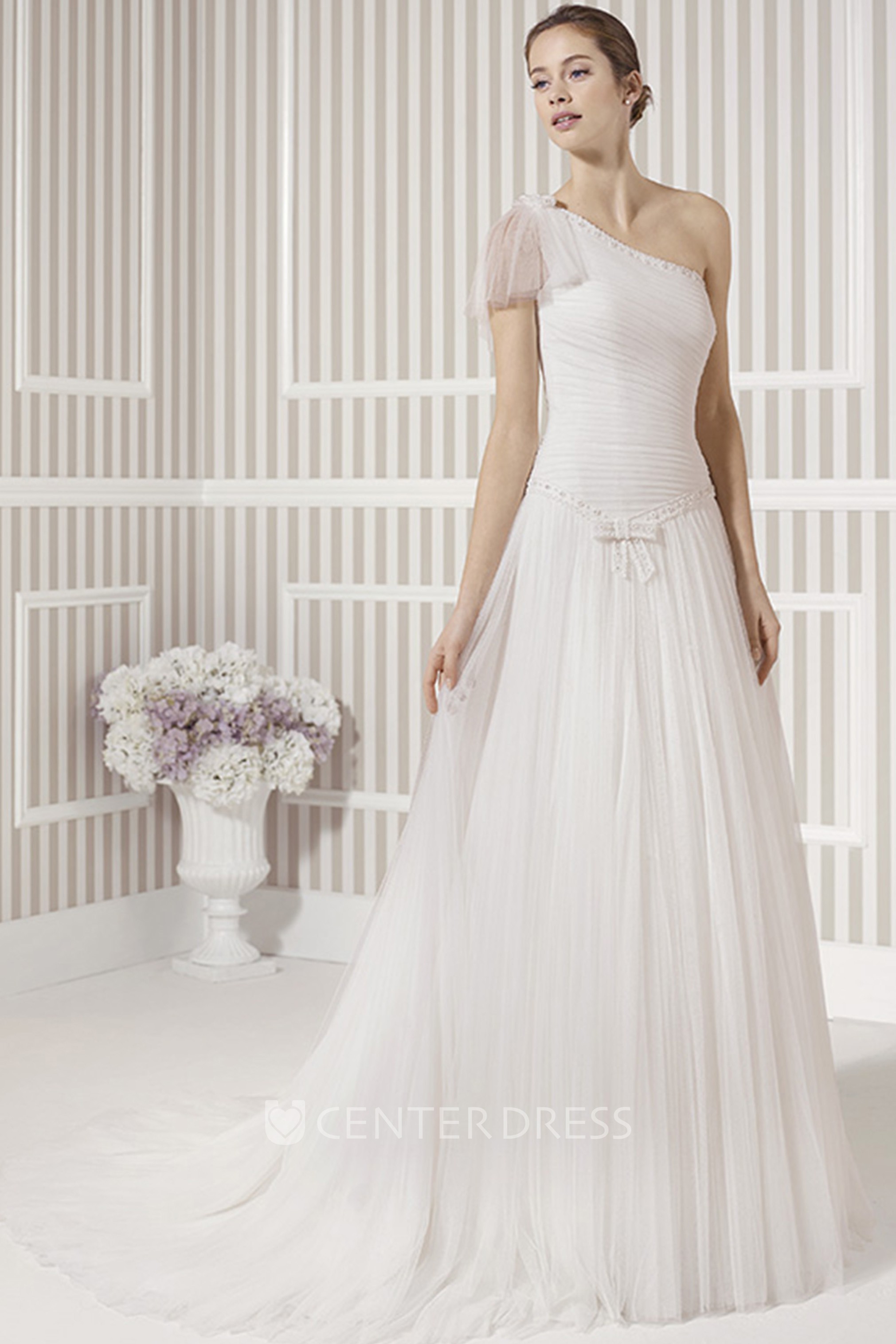 Ruched tulle hotsell wedding dress