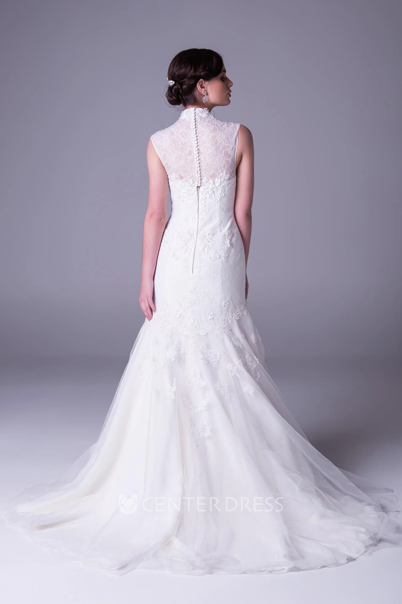 A-Line Floor-Length Sleeveless V-Neck Lace Wedding Dress