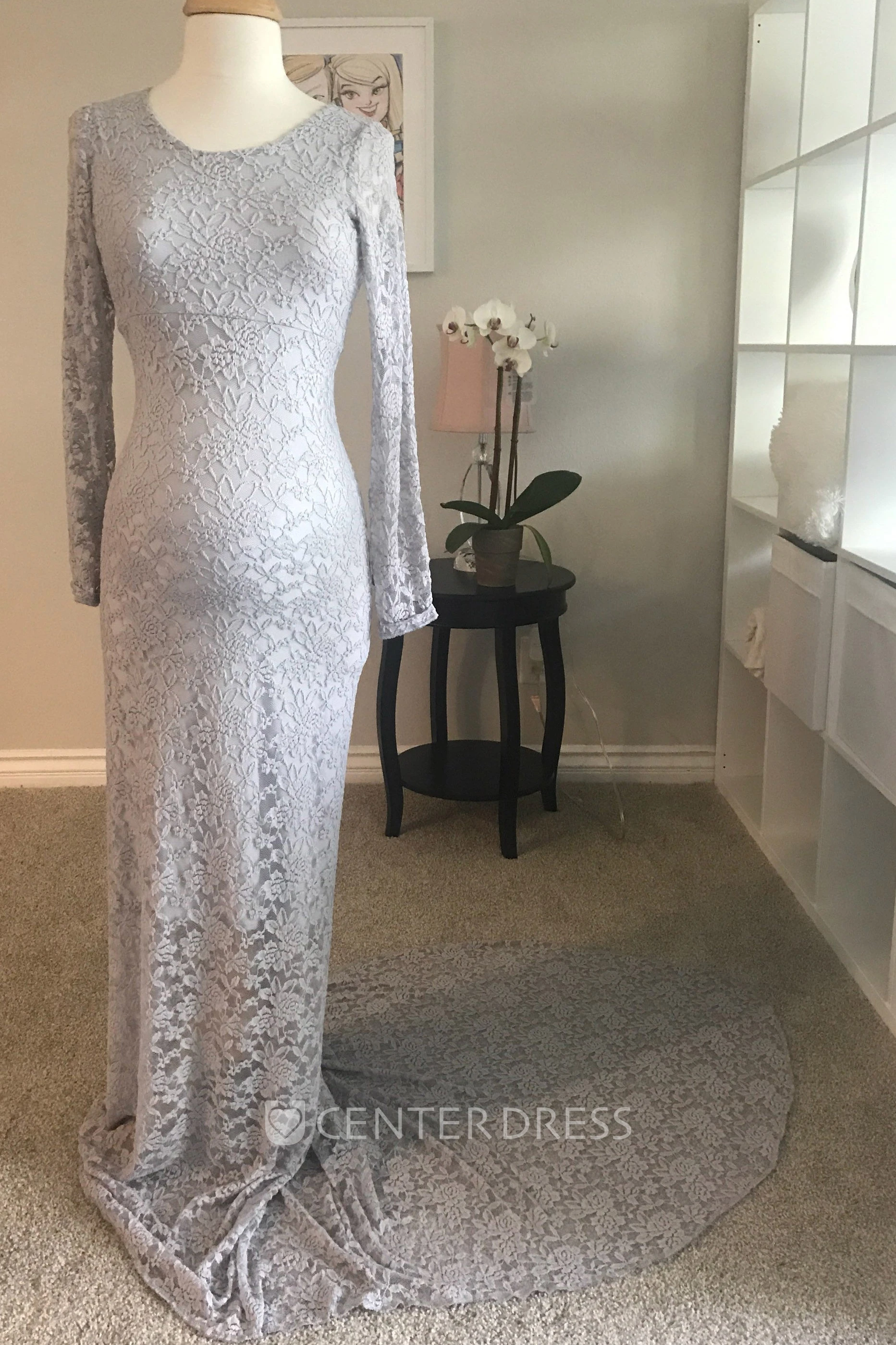 Sheath Lace Bateau Long Sleeve Lace Maternity Dress