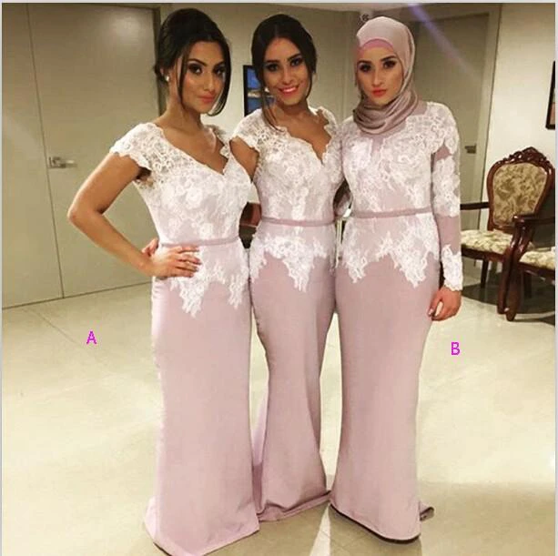 Modern V-neck Mermaid Lace Bridesmaid Dress Floor-length