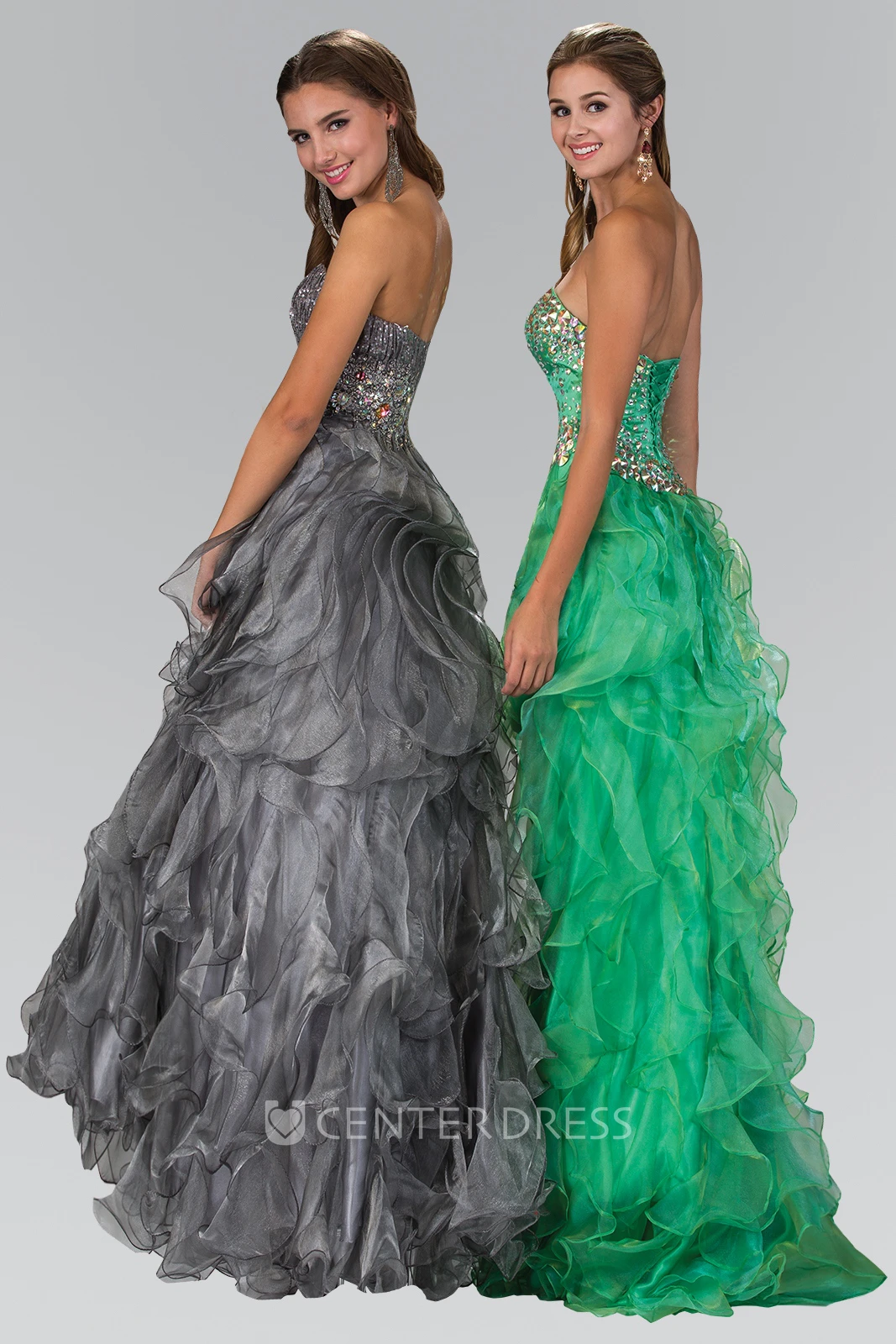 A-Line Long Sweetheart Sleeveless Organza Backless Dress With Beading And Ruffles