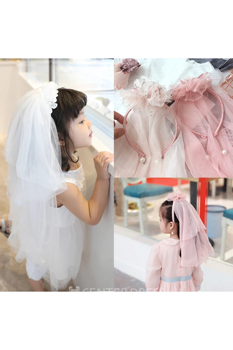 Special Diamond Pearl Crown Flower Girl Headband Tulle Veil