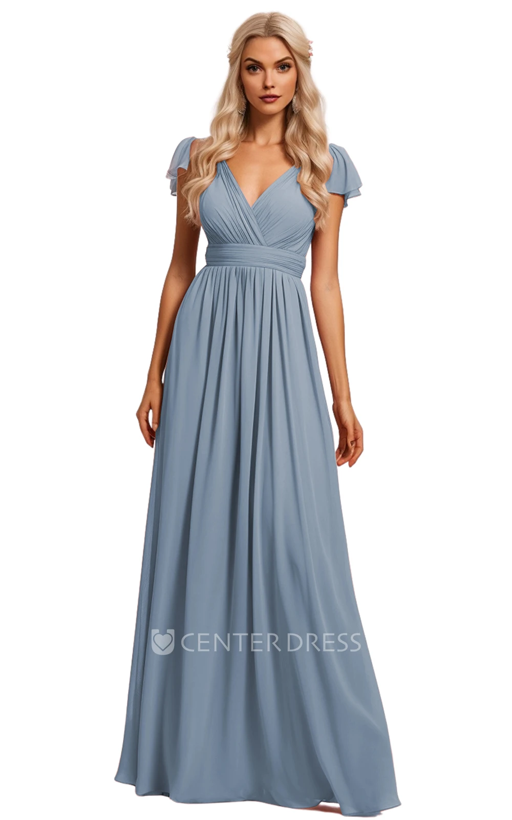 Bohemian A-Line Chiffon Bridesmaid Dress with V-neck and Deep-V Back 2026 Unique
