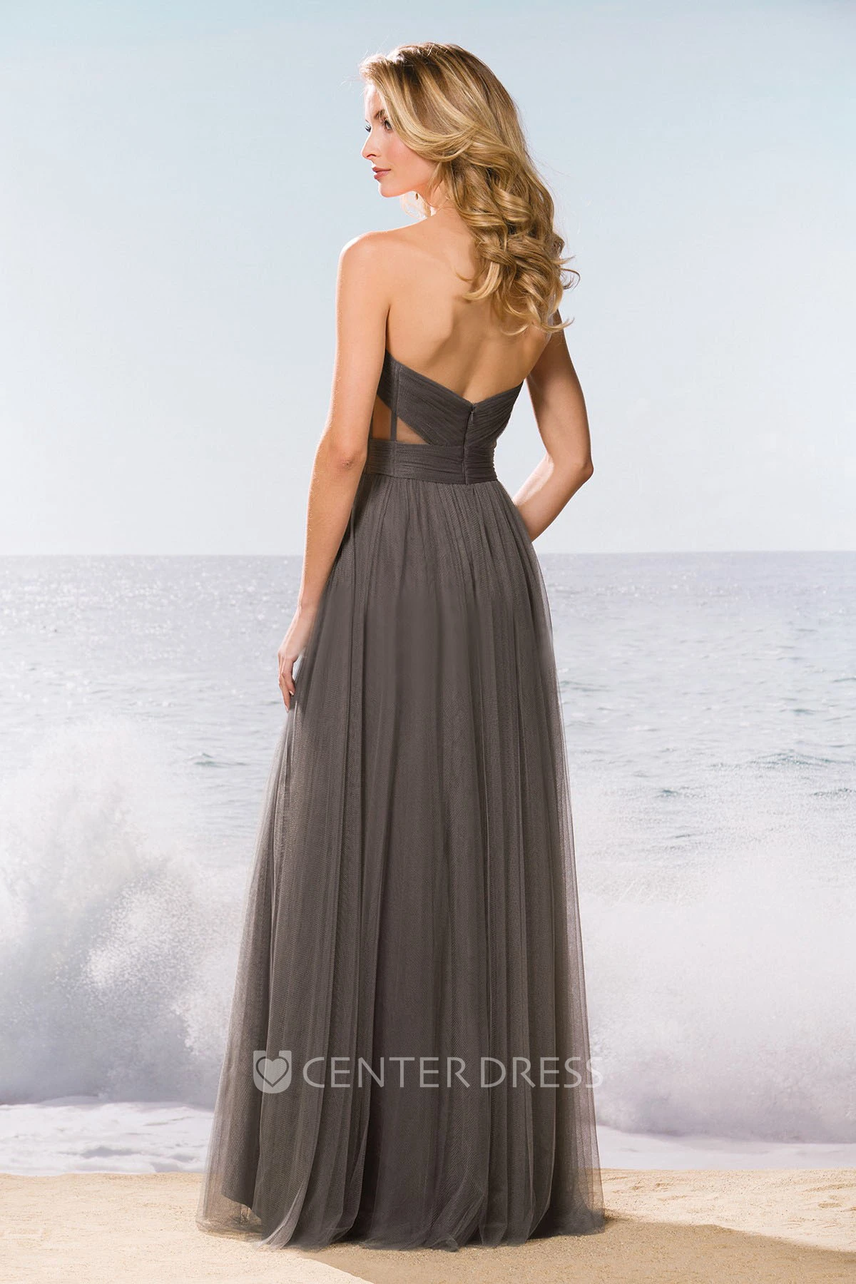 Sweetheart A-Line Tulle Gown With Pleats And Side Cuts