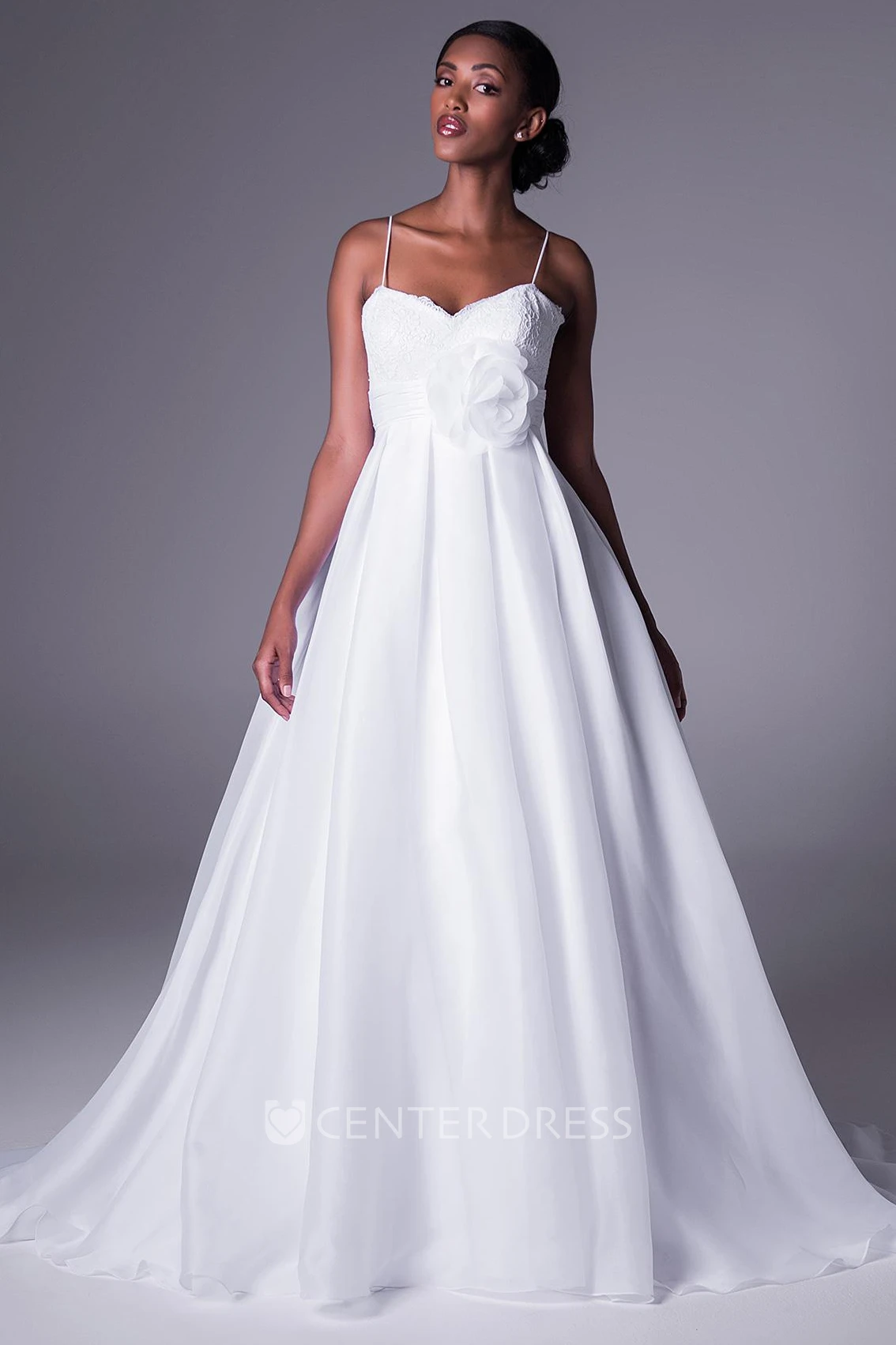 Ball Gown Sleeveless Floor-Length Floral Spaghetti Wedding Dress With Appliques