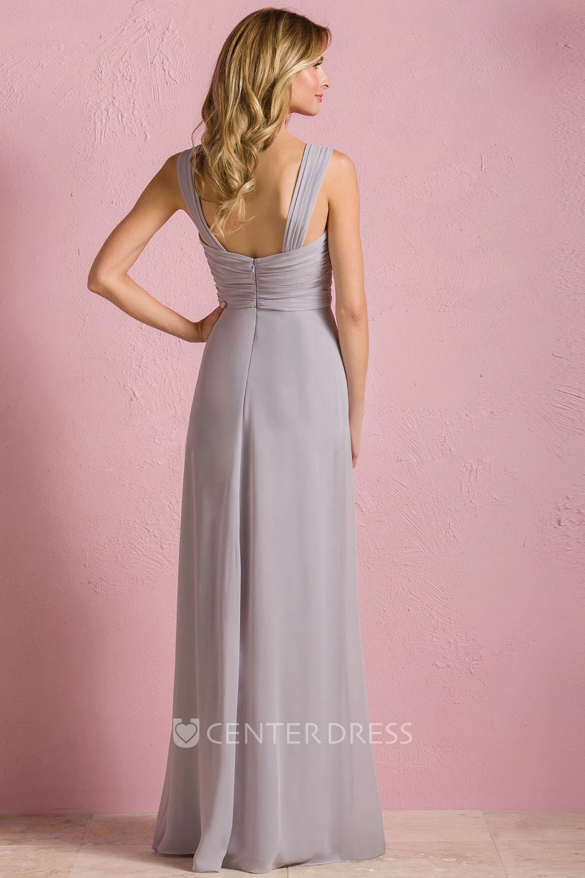 Modern V-Neck Sleeveless Long Gown With Pleats