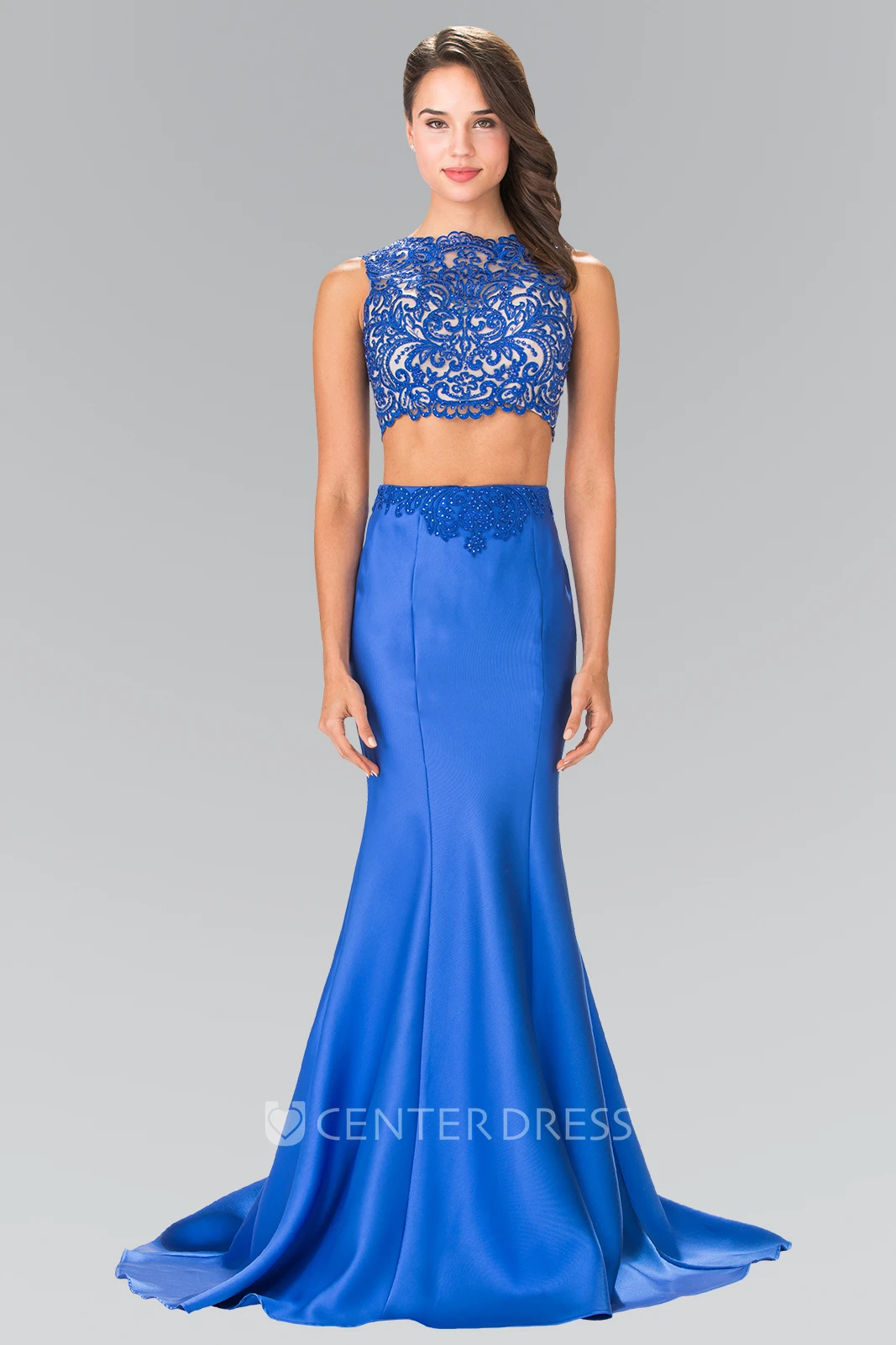 Mermaid Jewel-Neck Sleeveless Satin Zipper Dress With Beading And Embroidery