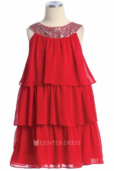 Embroideried Chiffon&Sequins Flower Girl Dress