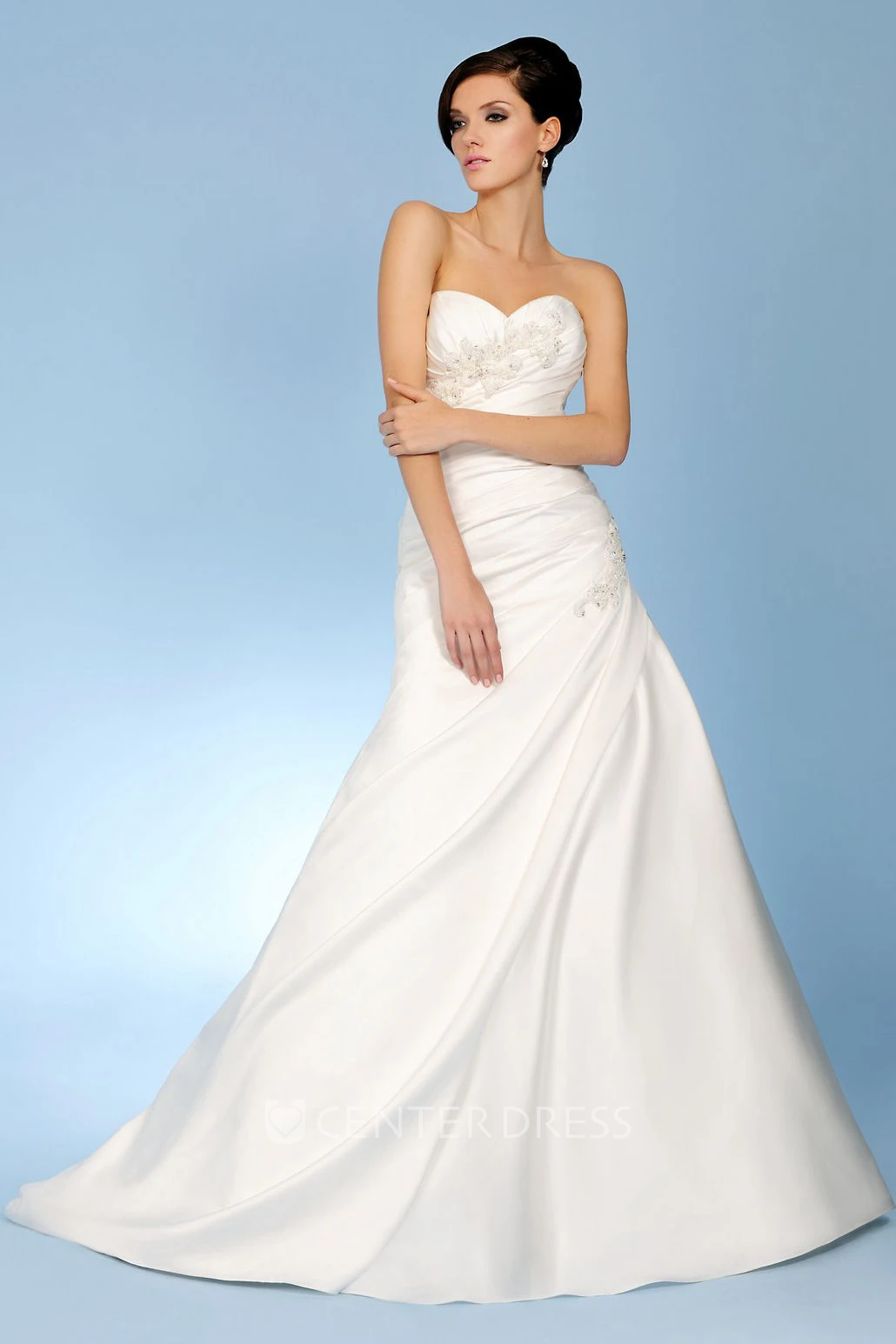 Draped Sweetheart Taffeta Wedding Dress With Beading And Lace Up