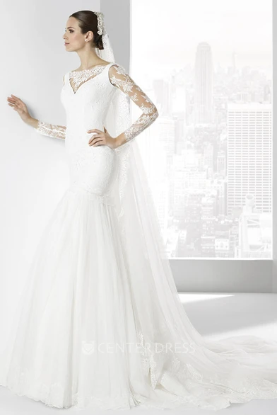 Mermaid Bateau-Neck Long-Sleeve Lace Wedding Dress With Illusion