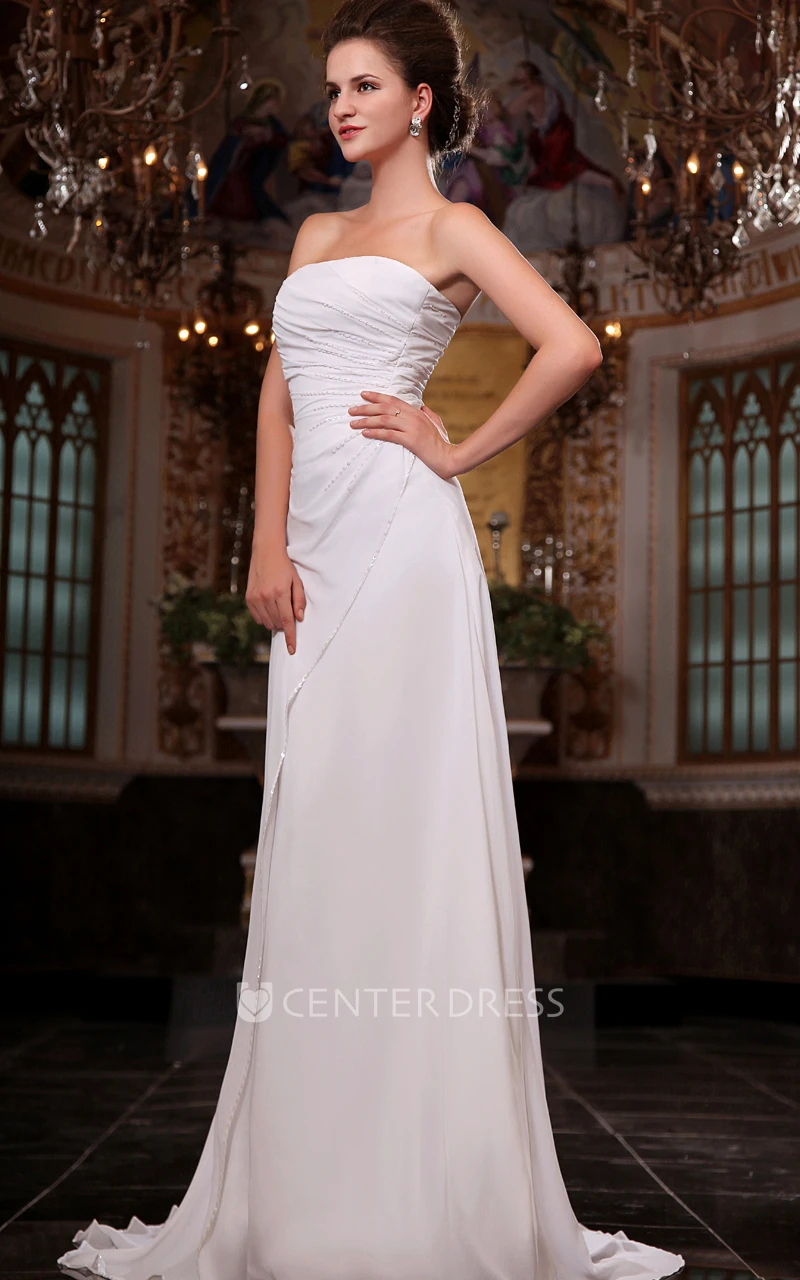 Fabulous Strapless Sleeveless Chiffon Wedding Dress with Ruching