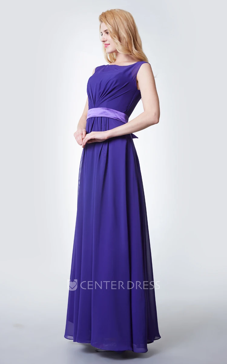 Illusion Neck A-line Chiffon Bridesmaid Dress with keyhole Back