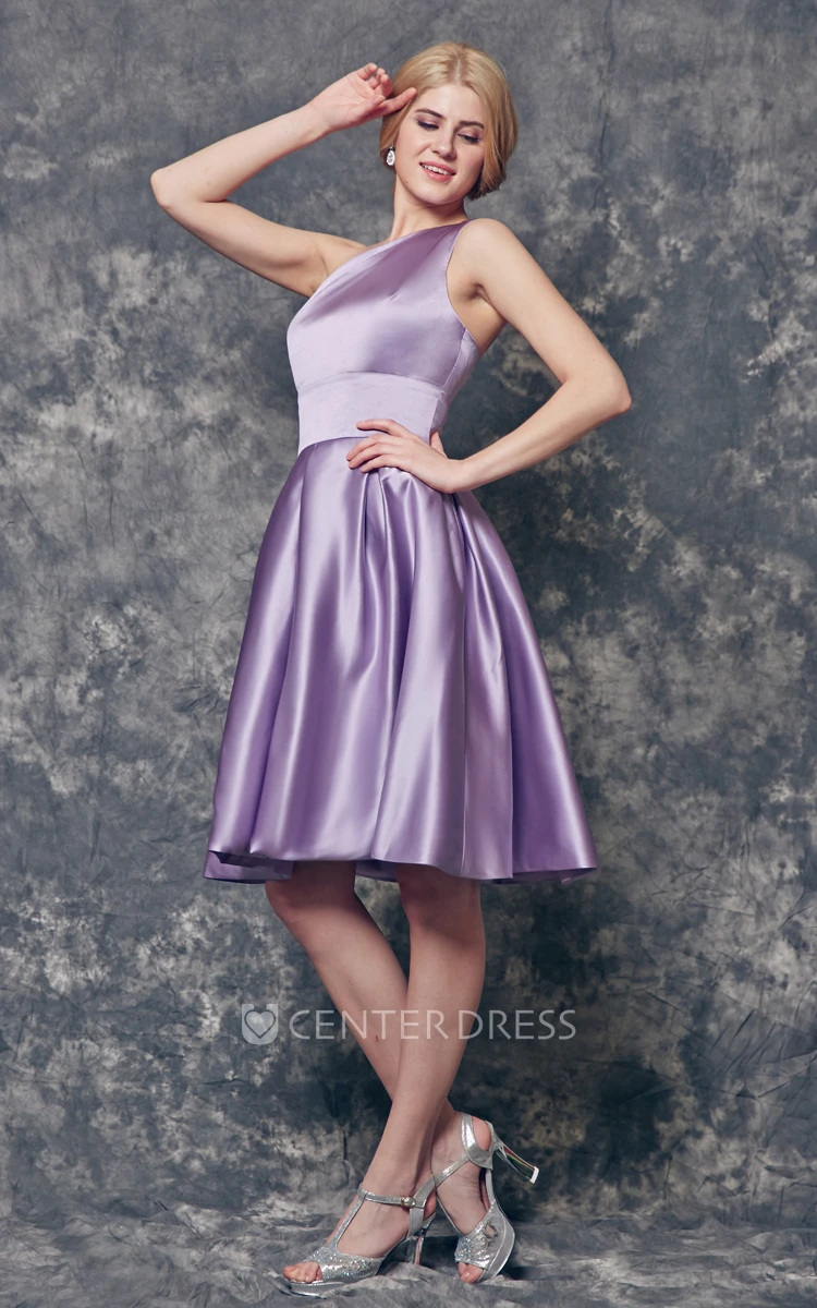 Magical One Shoulder A-line Short Satin Dress With Pleats