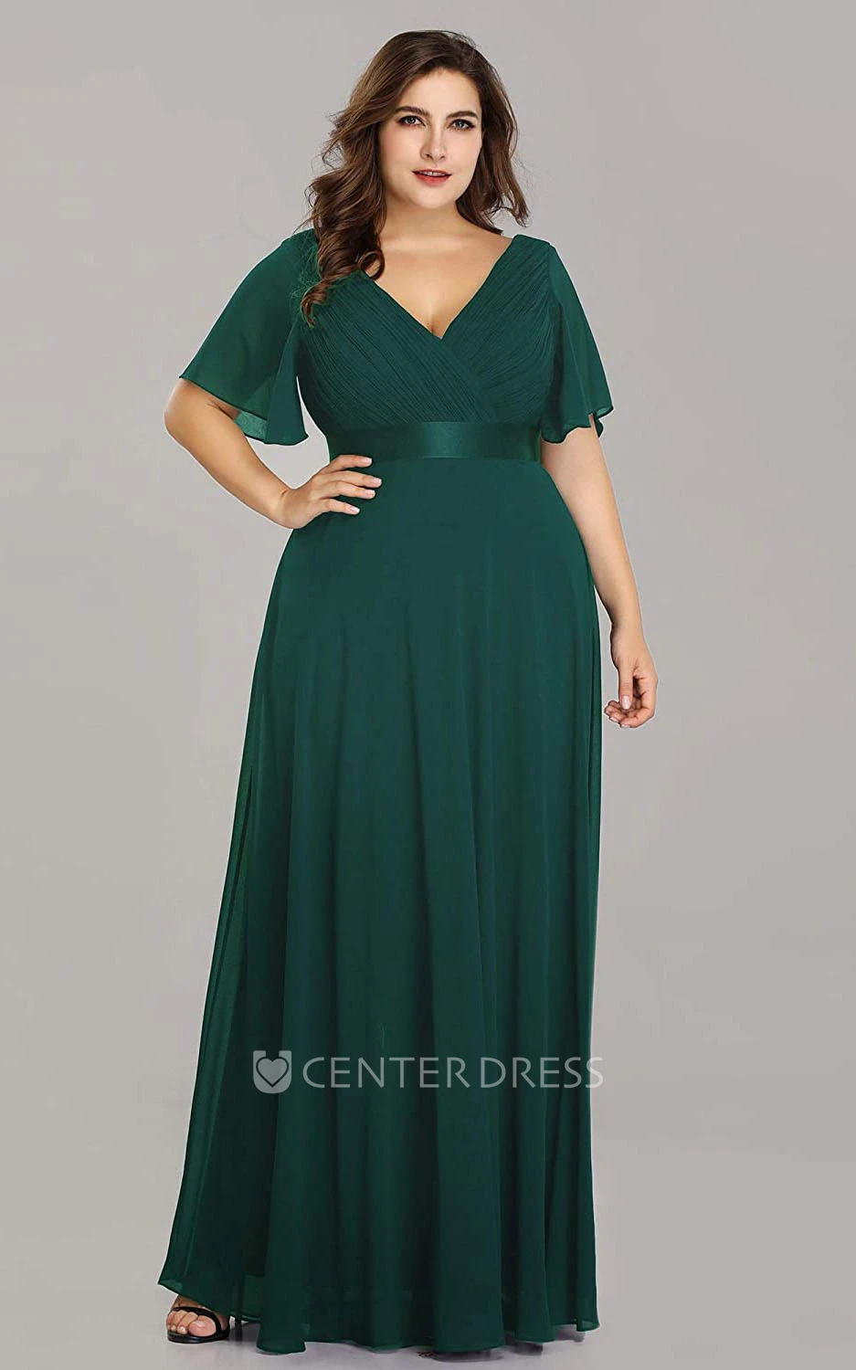 Casual Half Sleeve Chiffon V-neck A Line Mother Dress With Criss Cross and Ruching