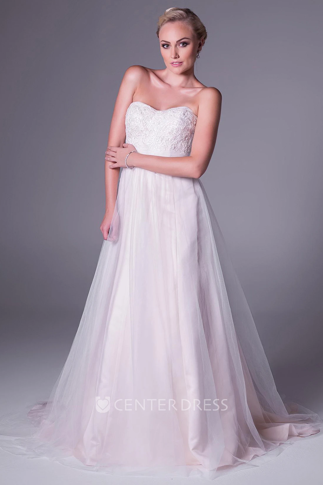A-Line Strapless Tulle Wedding Dress