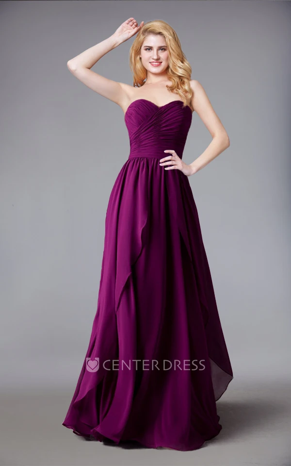 Sweetheart Chiffon Long Bridesmaid Dress With Layered Skirt