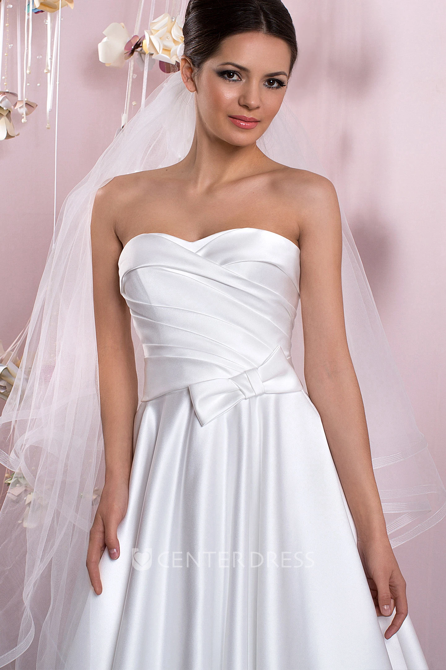 Ball Gown Sweetheart Satin Wedding Dress With Ruching And Lace Up