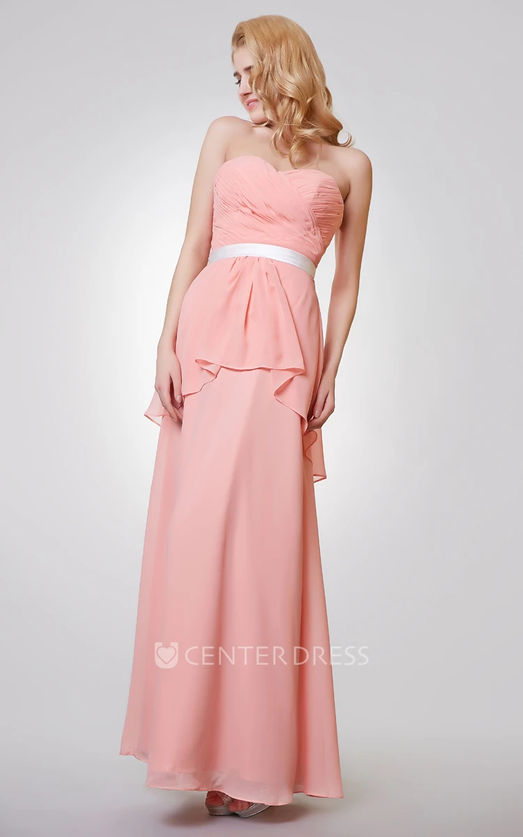 Sweetheart Backless Ruched A-line Long Chiffon Dress
