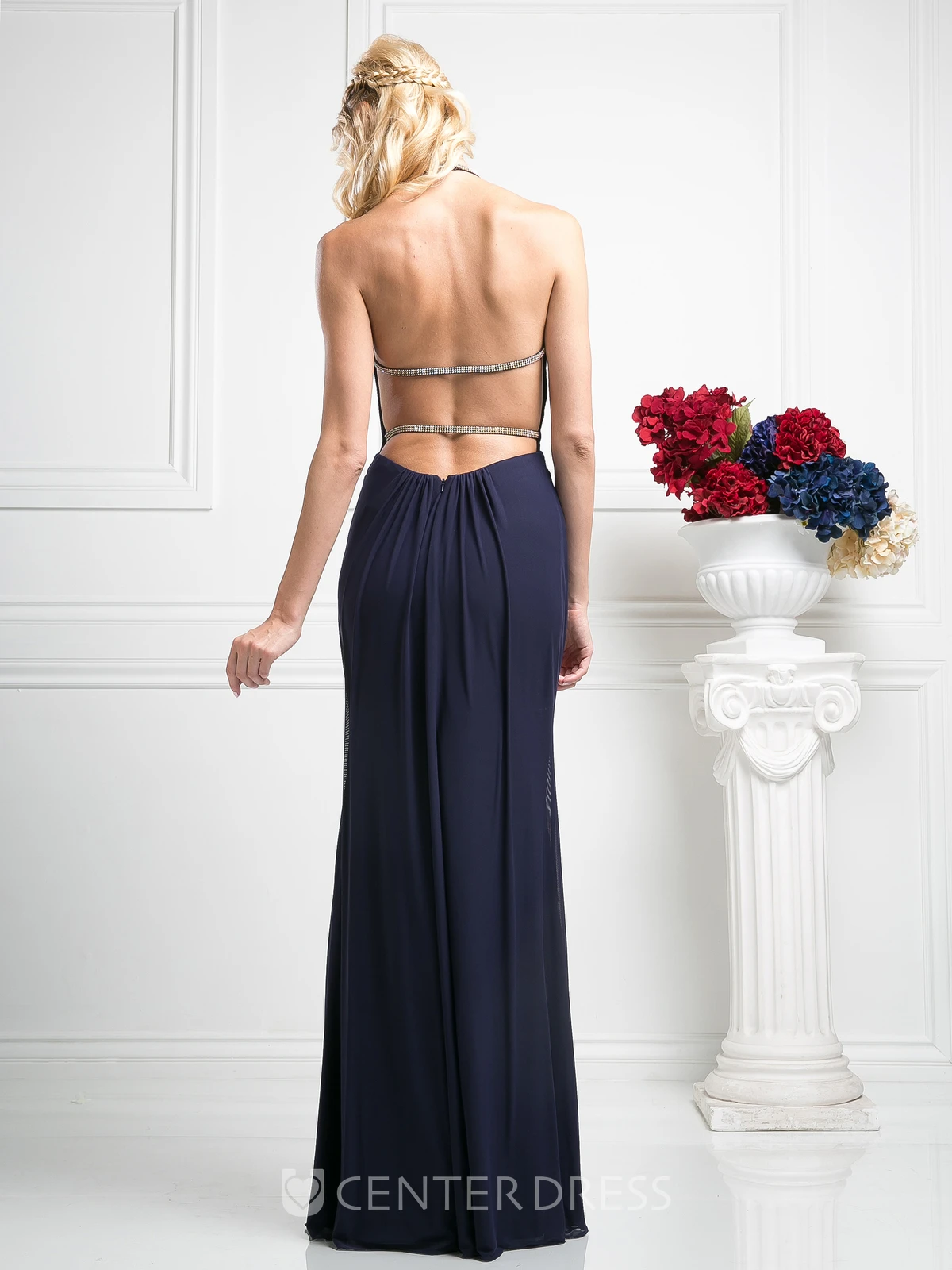 Sheath Maxi Halter Sleeveless Chiffon Dress With Split Front And Draping