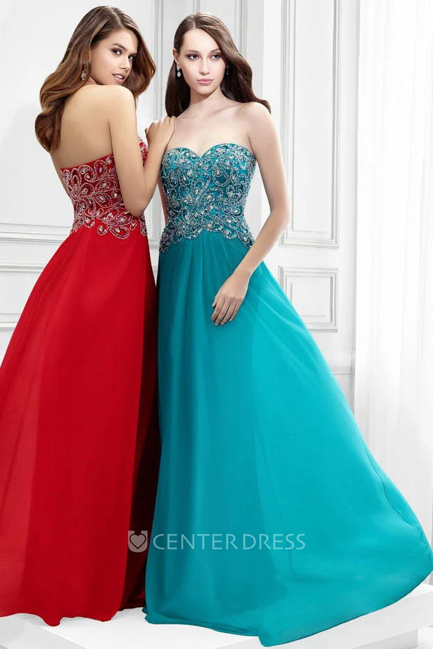 Crystal Sweetheart Sleeveless Chiffon Prom Dress