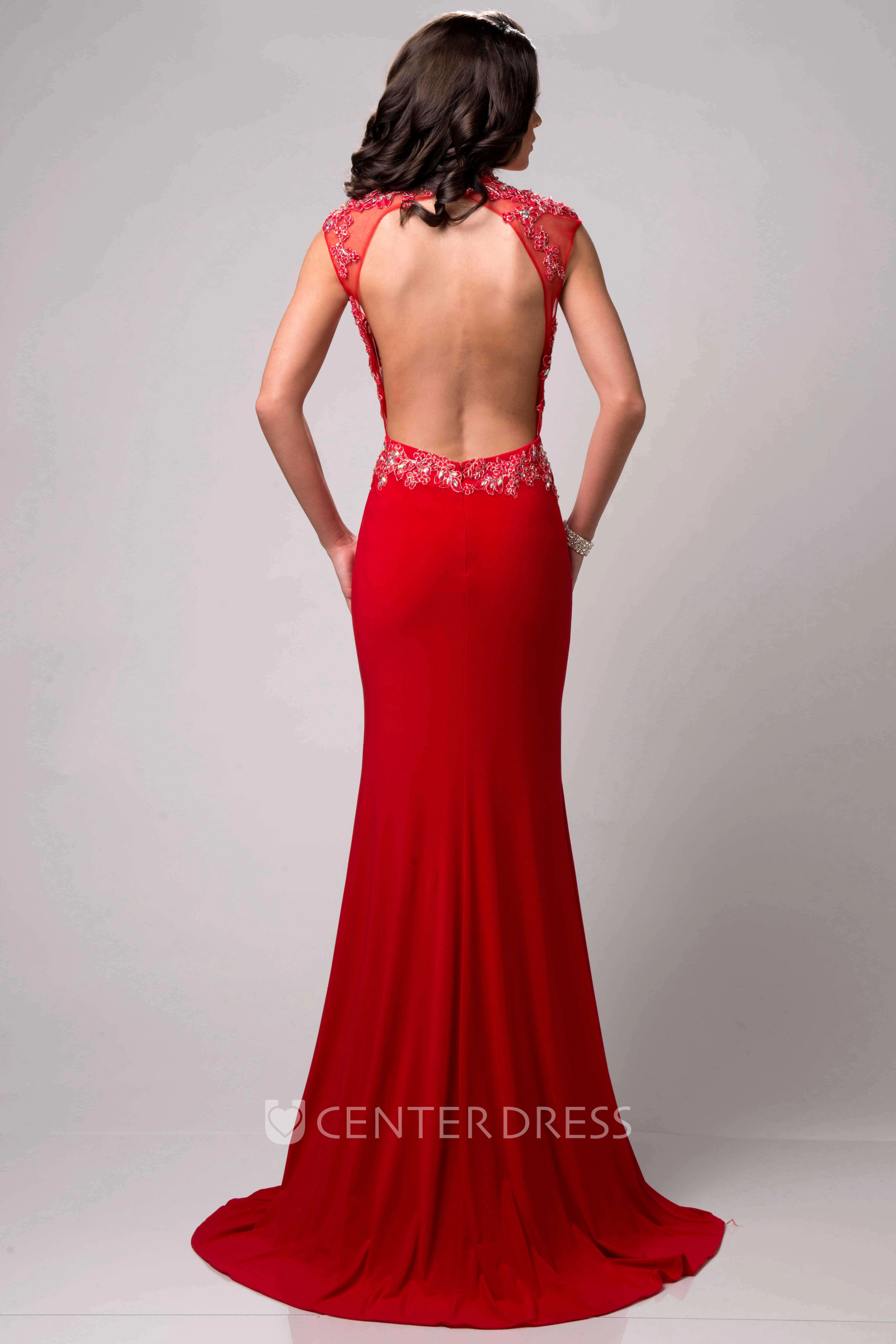 Column High Neck Sleeveless Jersey Prom Dress With Metallic Bodice