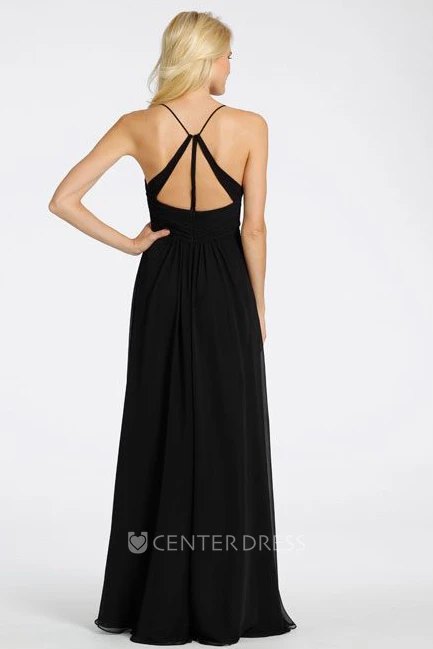 Ruched Sleeveless Spaghetti Chiffon Bridesmaid Dress With Straps