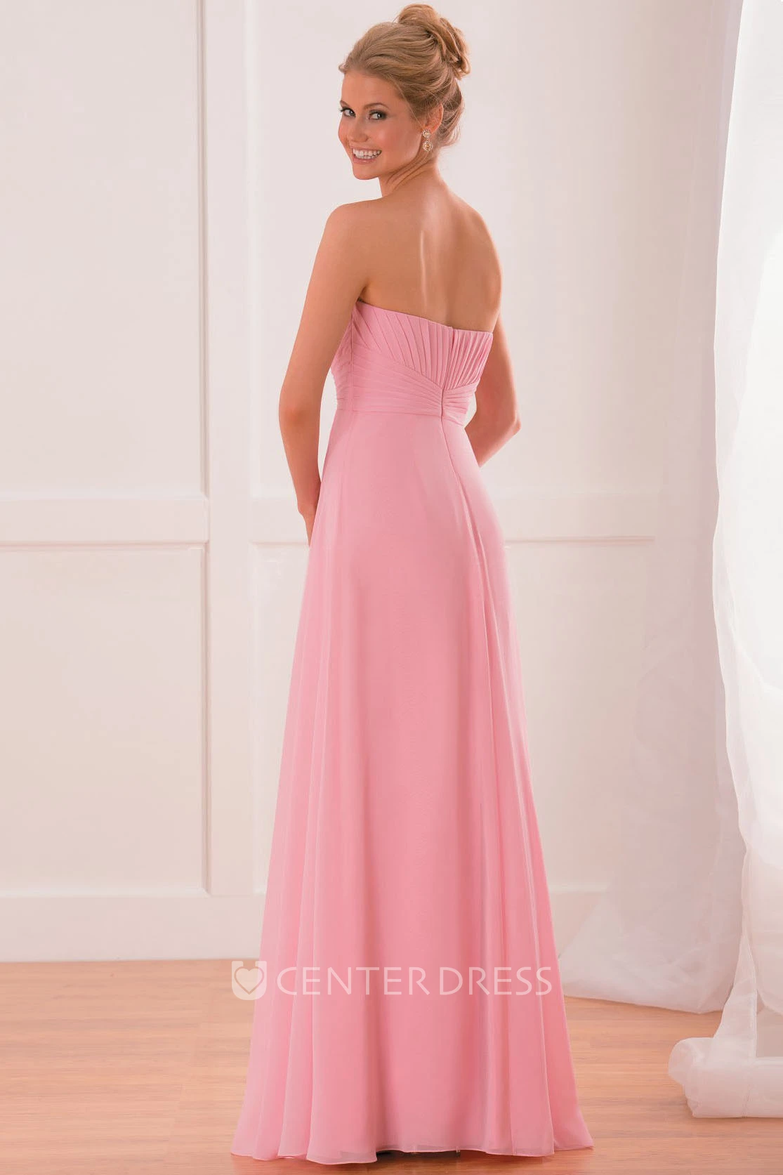 Sweetheart Chiffon Gown With Knot Detail And Ruffles