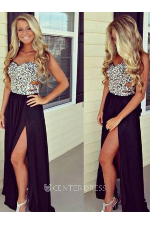 Sleeveless Floor-length A-Line Sweetheart Chiffon Dress