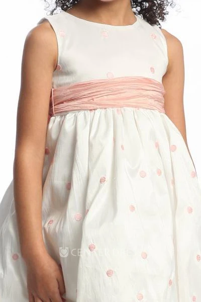 Tea-Length Embroideried Floral Taffeta Flower Girl Dress
