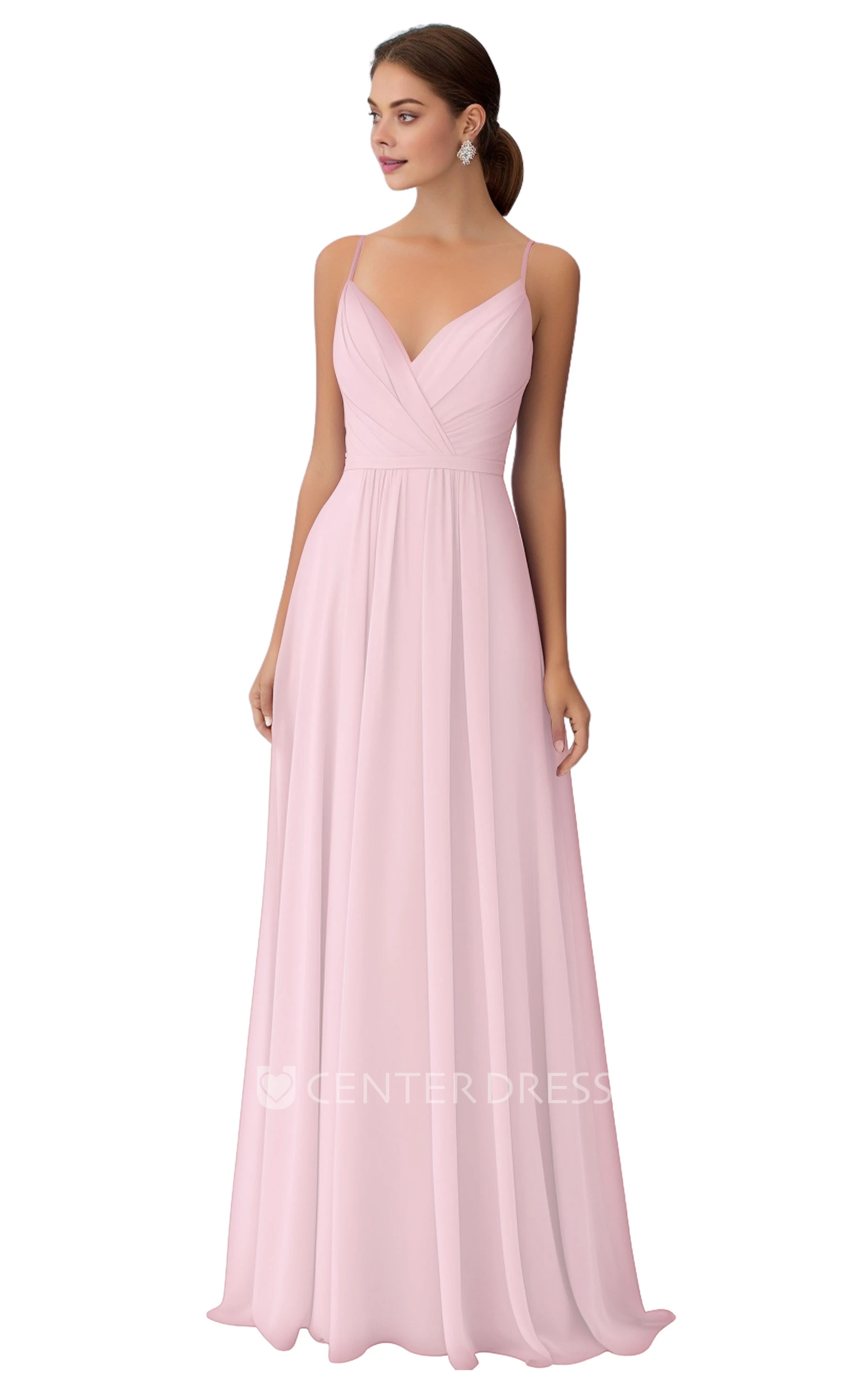 V-neck Chiffon Bridesmaid Dress with A-Line and Split Front Bohemian and Unique
