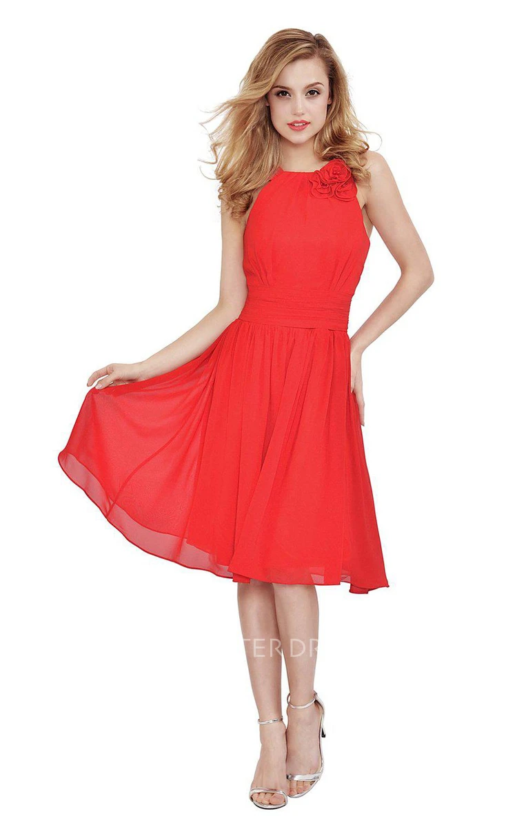 Sleeveless Knee-length Chiffon Dress With V-back
