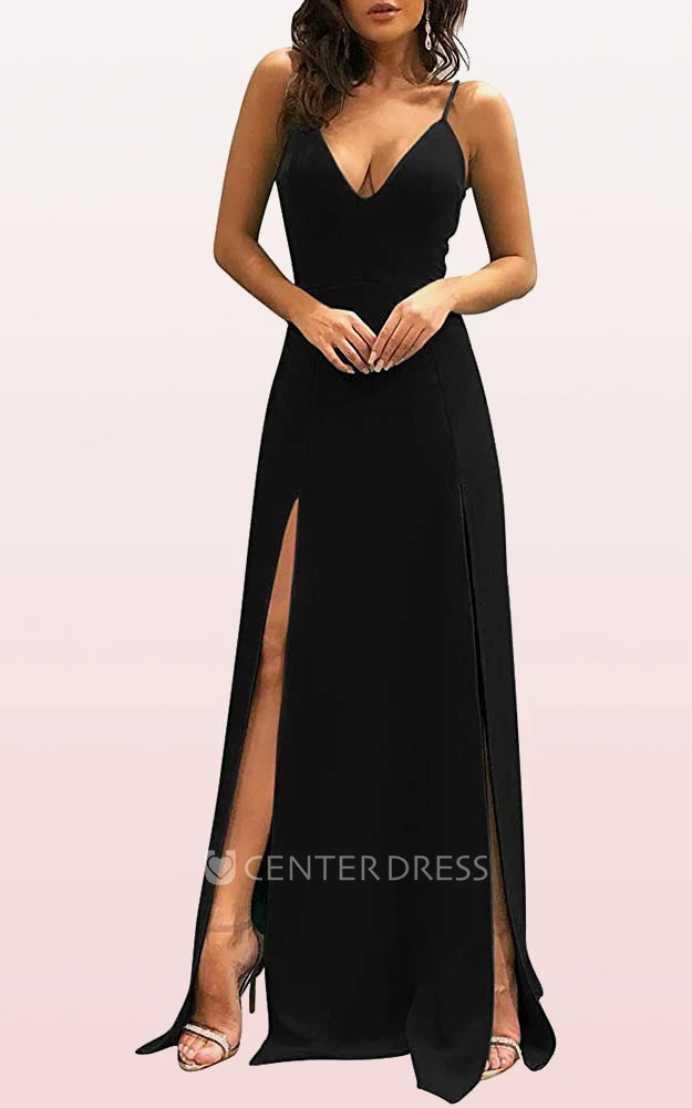 Elegant Sleeveless Satin V-neck A Line Mother Dress With Split Front