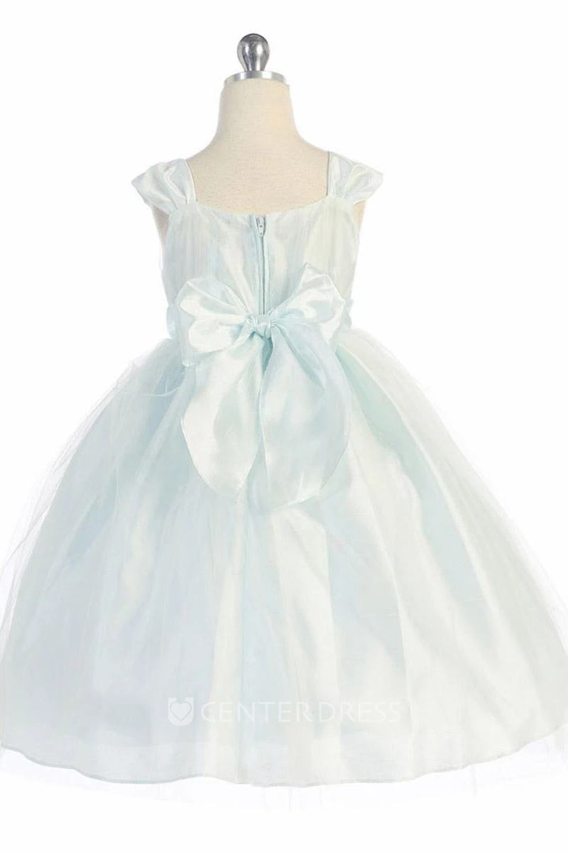 Tea-Length Straps Empire Tiered Tulle Flower Girl Dress