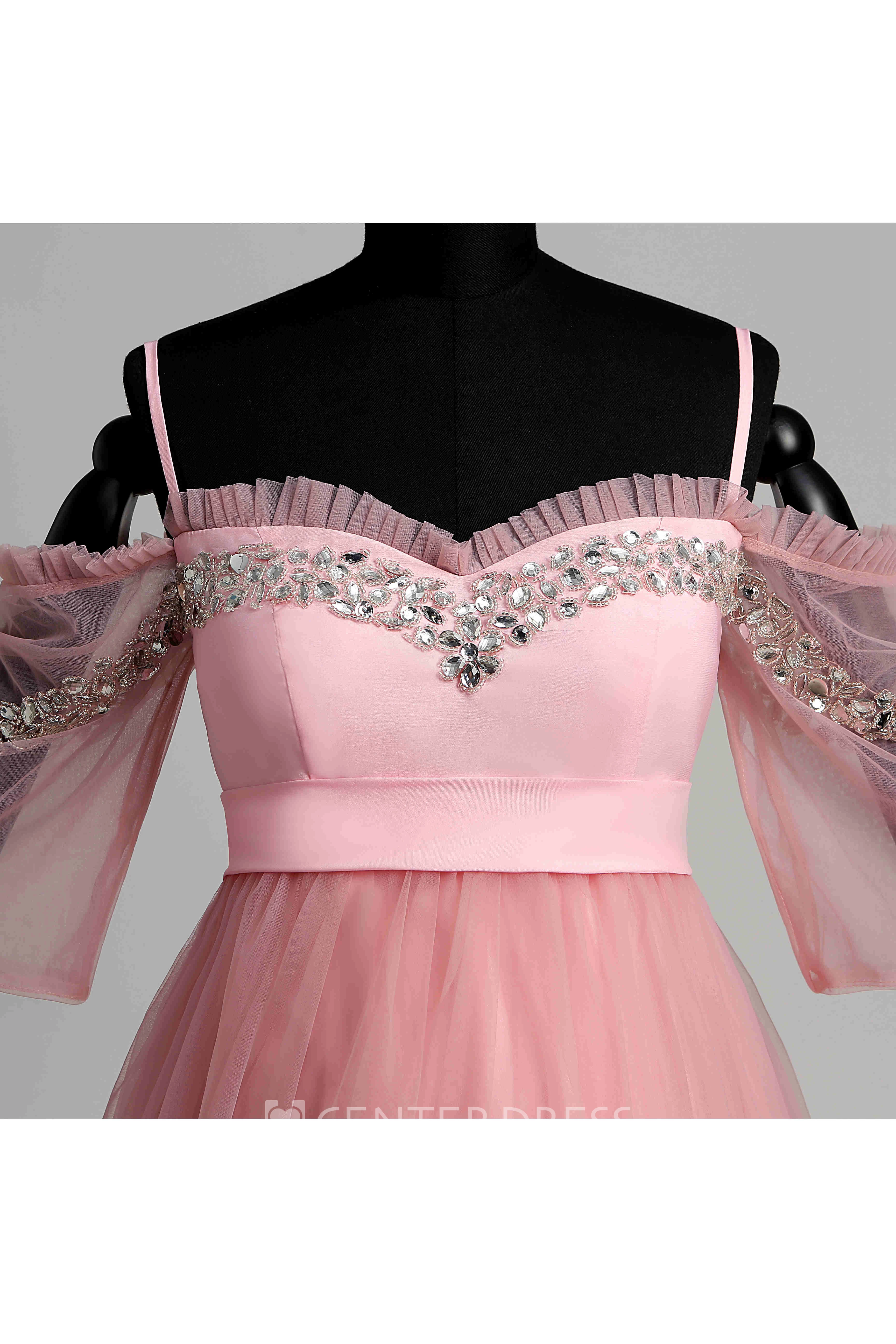 A-line Sweep Brush Train Beading Ruffles Tulle Maternity Dress