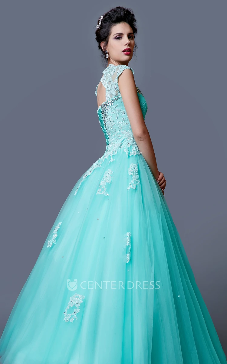 Sleeveless Lace Gown With Removable Keyhole Coverlet