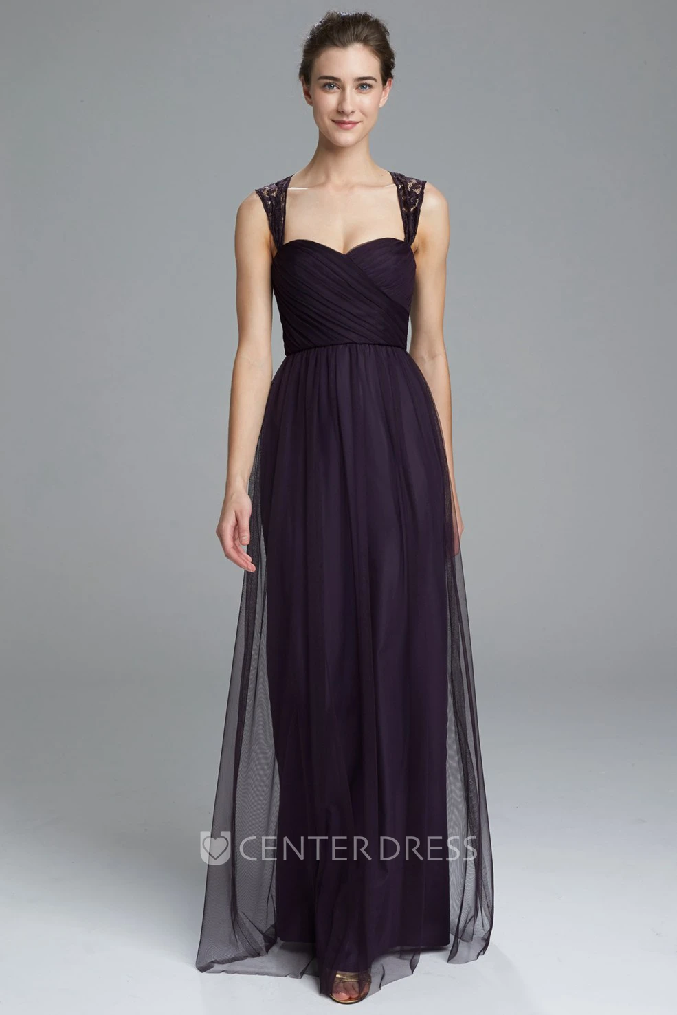 Sheath Sweetheart Floor-Length Tulle Bridesmaid Dress With Criss Cross And Keyhole
