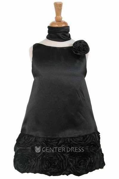 Cape Midi Floral Lace&Charmeuse Flower Girl Dress With Embroidery