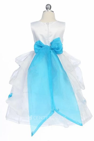 Tea-Length Ruched Organza&Satin Flower Girl Dress