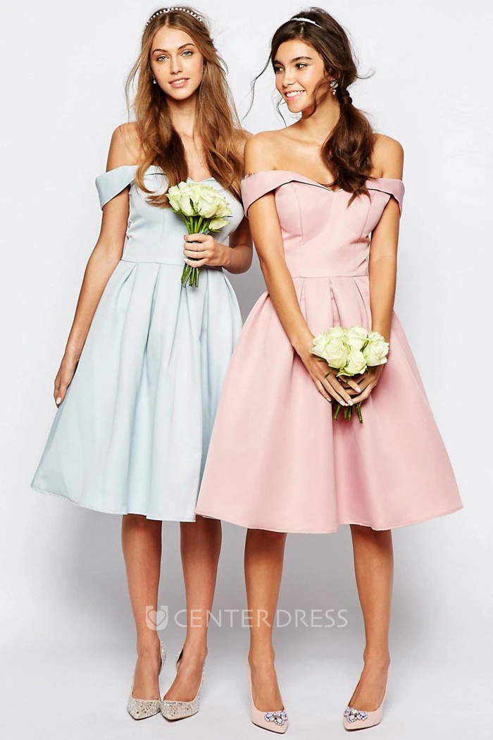 A-Line Knee-Length Strapless Satin Bridesmaid Dress